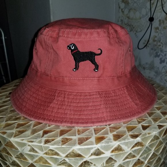 Unisex Red Washed Black Dog Bucket Hat 